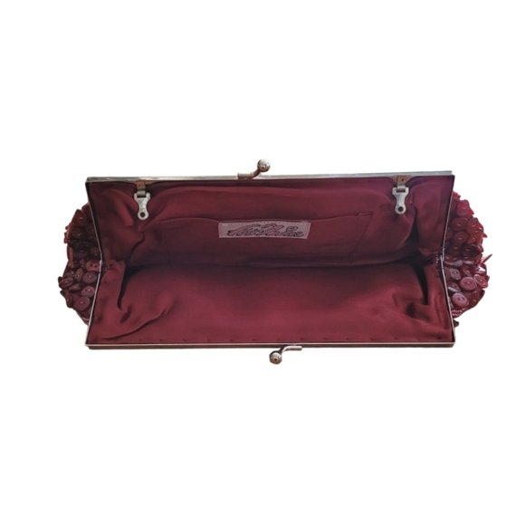 Vintage 80's Burgundy All Over Button Clutch - Picture 3 of 4